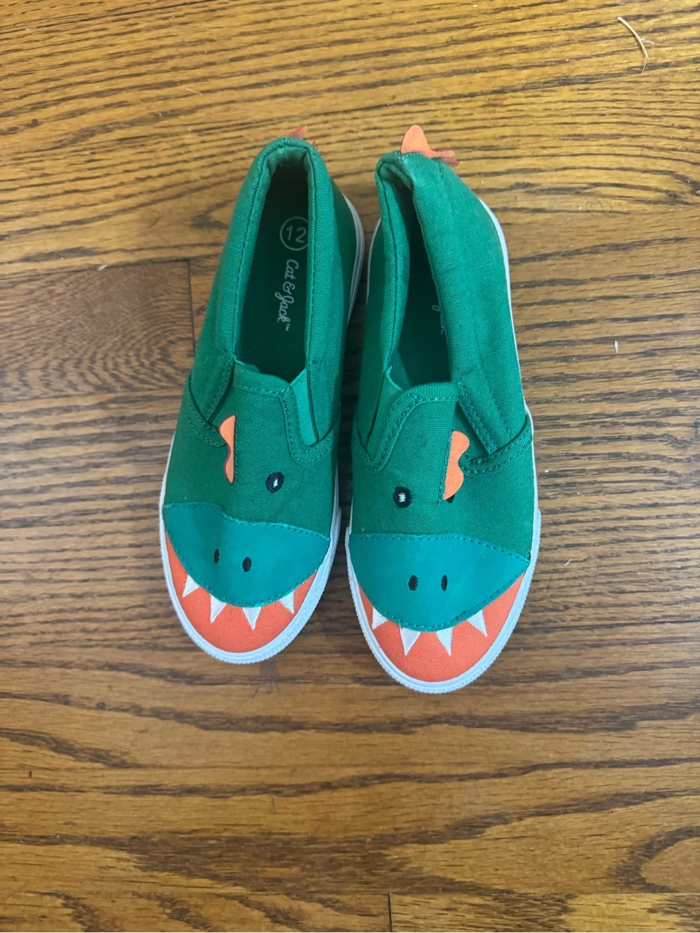 Cat & Jack Green and Orange Dinosaur rSlip-On Sneakers for Kids